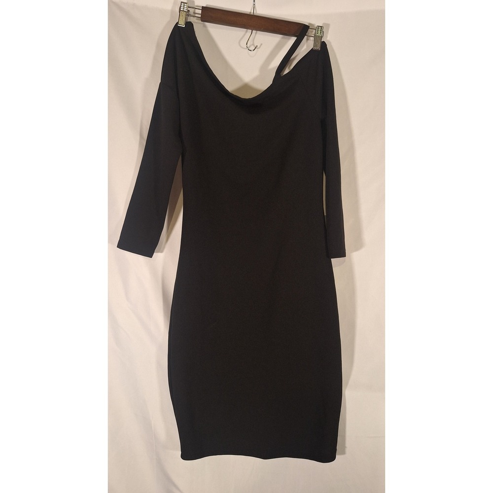 Max + Ash Black One Shoulder Long Sleeve‎ Bodycon Midi Dress